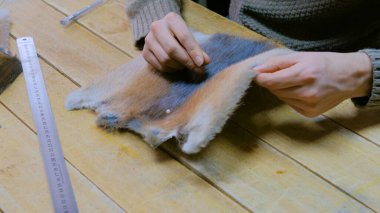 Skinner vizon kürklü deriyle çalışıyor.