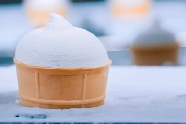 Ice cream automatic production line - conveyor belt with icecream cones