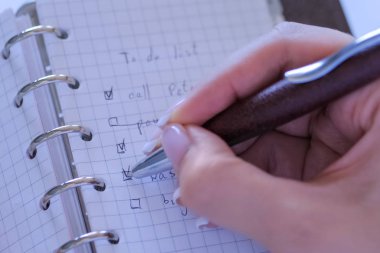 Görüntüyü kapat - kadın dizüstü bilgisayarda yapılacaklar listesine işaret koyuyor