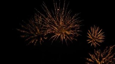 Geceleri karanlık gökyüzünde renkli havai fişekler - tatil konsepti