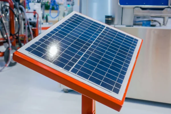 Automatic portable photovoltaic solar panel working at modern technology exhibition. Solar tracking system, alternative electricity source, sustainable resources, renewable energy, ecology concept