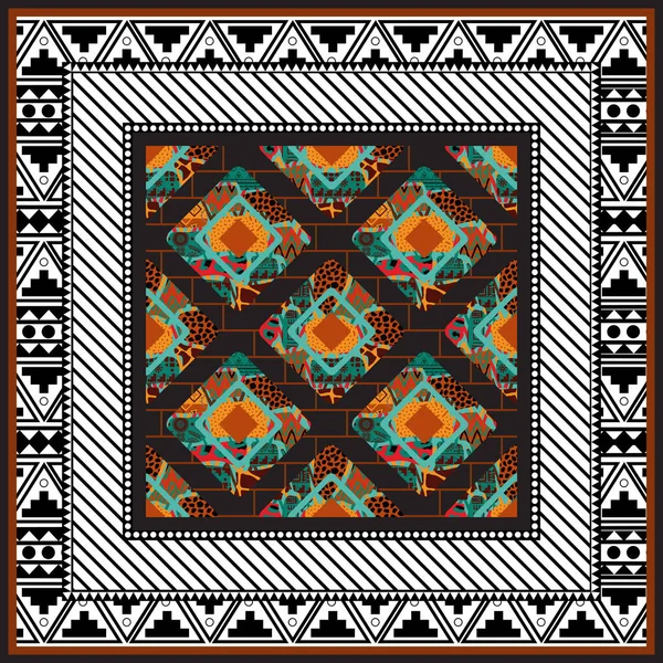 Abstract modello sciarpa rhombi. Rhombus grunge texture sfondo. Illustrazione naturale colorata a mano in stile patchwork — Vettoriale Stock