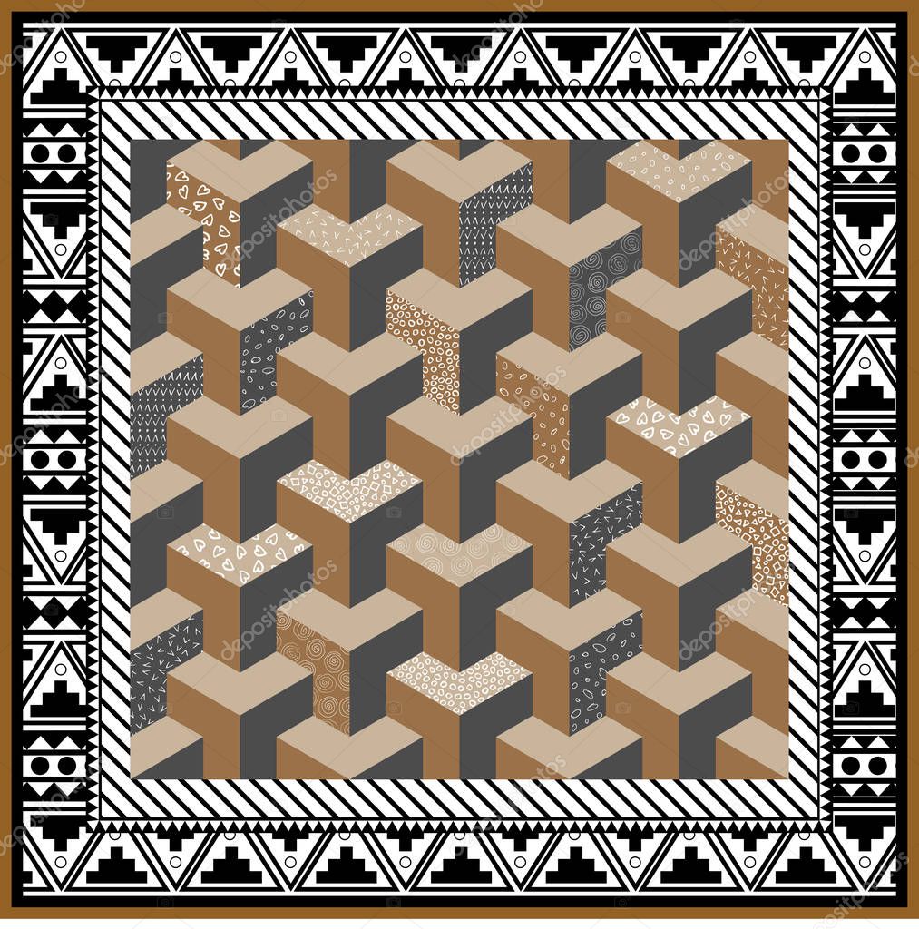 Scarf abstract background.Modern stylish texture. Repeating geometric tiles with hexagonal ornament