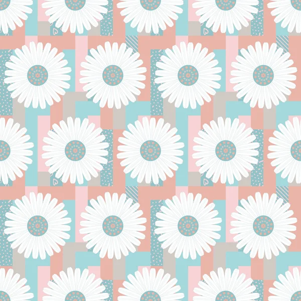 Seamless pattern with white daisies on black background. Vector illustration. — Stock Vector