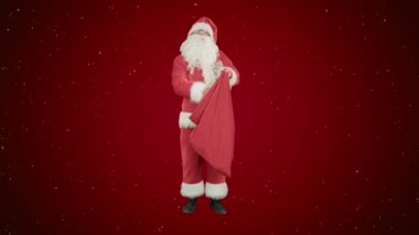 Noel Baba hediye kar kırmızı zemin üzerine bir sürü çuval ile
