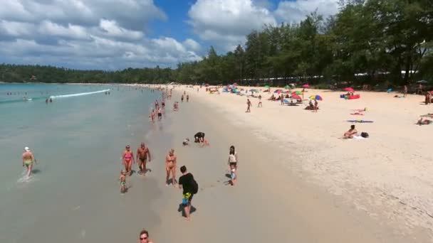 PHUKET, THAILAND - 20 JAN 2017: Fly above the Kata beach in Phuket, where people relax — Stock Video