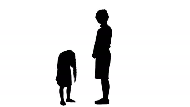 Silhouette Beautiful mother and daughter giving high five and smiling each other track matte — Stock Video