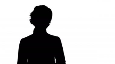 Silhouette Businesswoman kamera parça mat konuşuyor