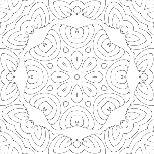 Omalovánky Pro Děti Dospělé Bezešvé Vzor Symetrický Ornament Mandala Kaleidoskop — Stock fotografie