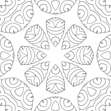 Kusursuz desen, simetrik süs, mandala, renkler için kaleydoskop. Çocuklar ve yetişkinler için boyama kitabı. Tasarım çalışması için şablon.