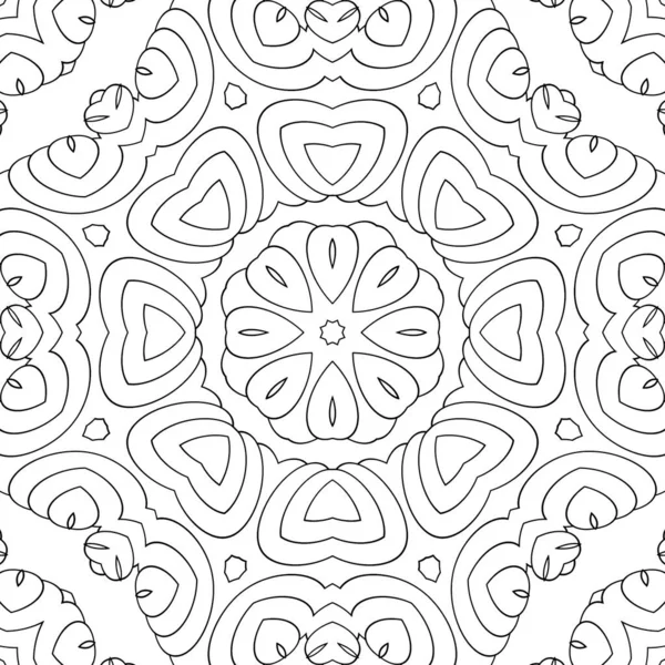 Kleurboek Voor Kinderen Volwassenen Naadloos Patroon Symmetrisch Ornament Mandala Caleidoscoop — Stockfoto