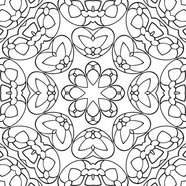 Çocuklar ve yetişkinler için geometrik boyama sayfası. Kusursuz desen, rahatla süs, mandala. Meditasyon çizim kitabı. Tasarım çalışması için Kaleydoskop şablonu.