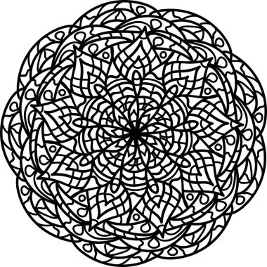 Çocuklar ve yetişkinler için mandala boyama sayfası. Vektör çizimi. Rahatla siyah beyaz süs. Meditasyon çizim kitabı. Tasarım çalışması için Kaleydoskop şablonu.
