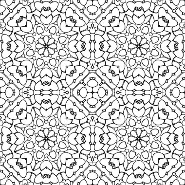 Geometrik boyama sayfası. Kusursuz desen, rahat süs. Meditasyon çizim kitabı. Tasarım çalışması için Kaleydoskop şablonu.