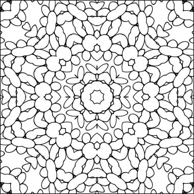Çocuklar ve yetişkinler için basit boyama sayfası. Rahatla siyah beyaz süs, mandala. Meditasyon çizim kitabı. Tasarım çalışması için Kaleydoskop şablonu.