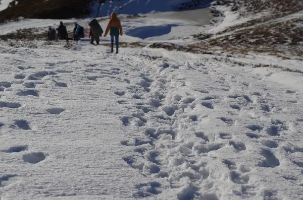 Carpatian vinter landskap fotspår i snön — Stockfoto