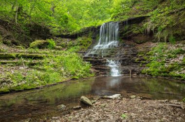 Güzel şelale bahar orman içinde. Karpat, Ukrayna.