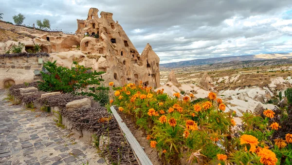 Unreal world of Cappadocia. Colorful Pigeon valley. Uchisar village located, Nevsehir Province in the Cappadocia region of Turkey, Asia. Traveling concept background