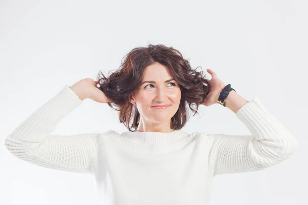 Frau Weißer Kleidung Isoliert Allein — Stockfoto