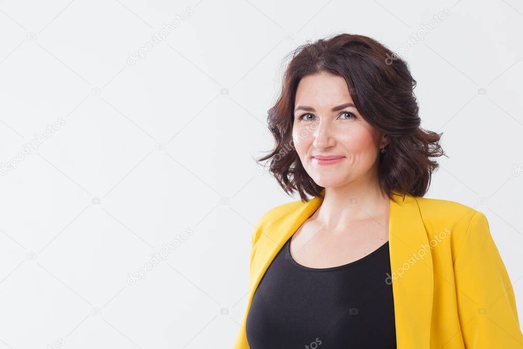woman in yellow clothes isolated alone