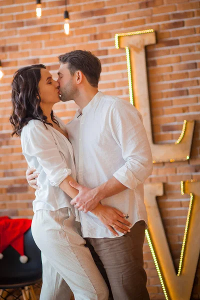Couple Love New Year Interior Together — Stock Photo, Image