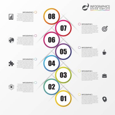 Zaman çizelgesi infographics şablonu. Renkli modern tasarım. Vektör
