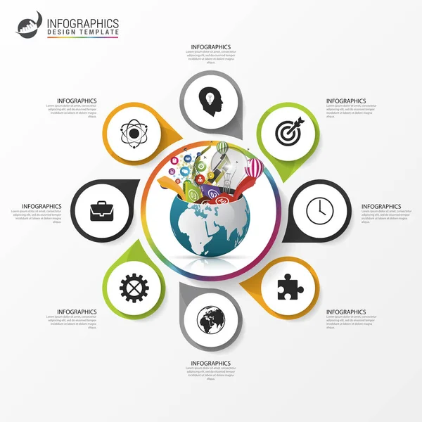 Infográficos circulares. Conceito de negócio com mundo criativo —  Vetores de Stock