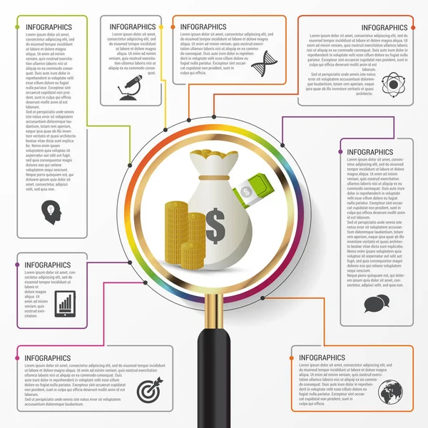 Modelo de infográfico com saco de dinheiro. Vetor — Vetor de Stock