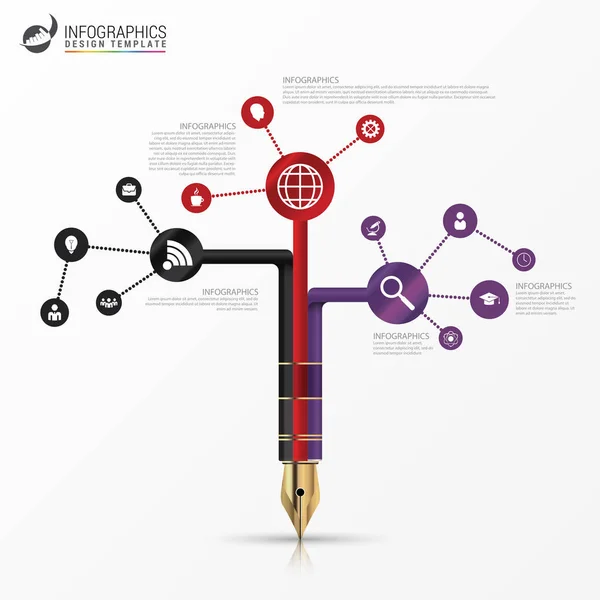 Caneta educativa. Modelo de design de infográficos. Vetor — Vetor de Stock