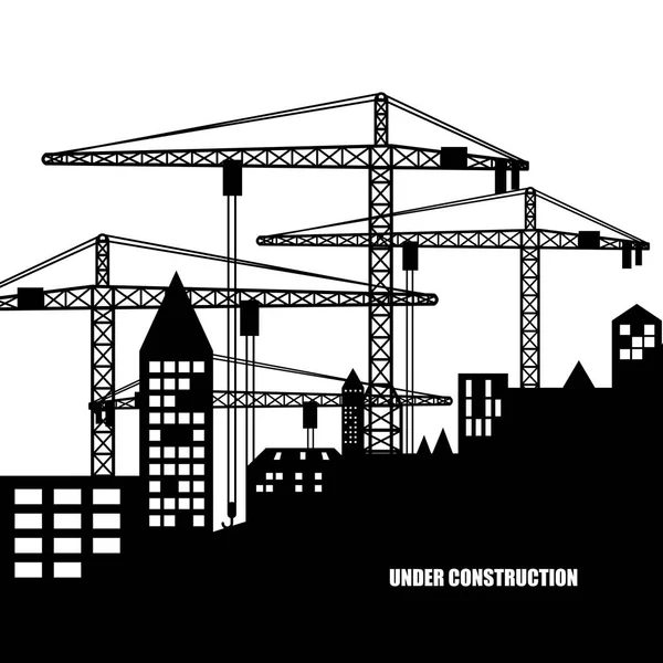 Buildings of the City. Under Construction. Silhouette — Stock Vector