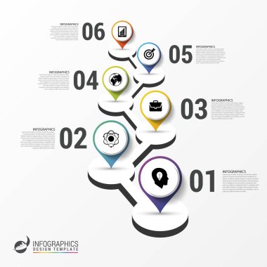 Infographic tasarım şablonu. Zaman çizelgesi işaretçiler ile. Vektör