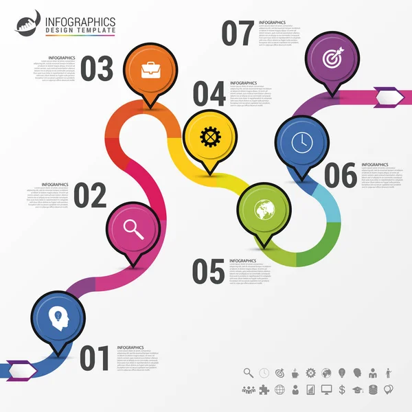 Πορεία των αφηρημένων πολύχρωμο επιχειρήσεων. Χρονοδιάγραμμα infographic πρότυπο — Διανυσματικό Αρχείο