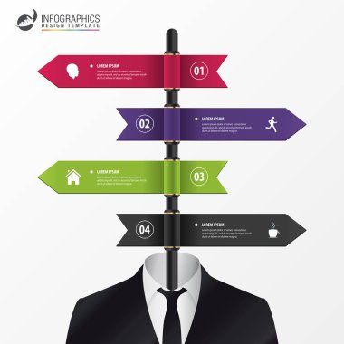 Infographic şablon bir tabela üzerinde çok yönlü işaretçiler