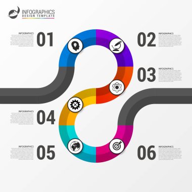 Renkli iş yolu. Zaman çizelgesi Infographic şablonu