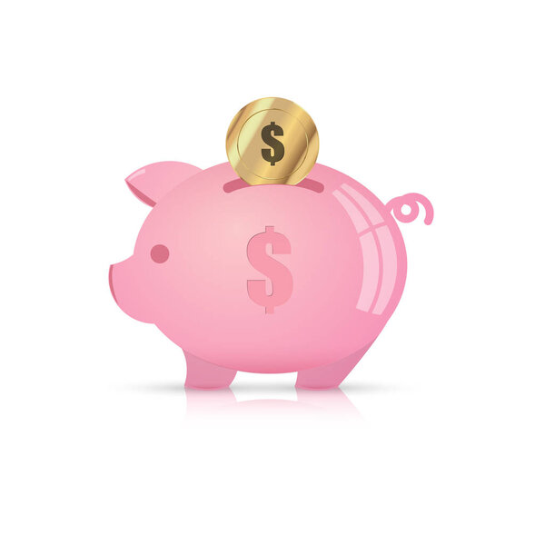 Иллюстрация копилки свиньи с монетой. Вектор
