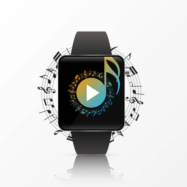 SmartWatch. Music player app. τεχνολογία έννοια. Διάνυσμα — Διανυσματικό Αρχείο