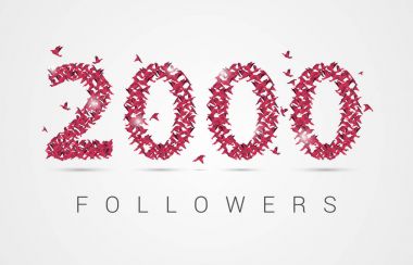 2000 (iki bin) takipçileri. Origami kuşlar. Vektör