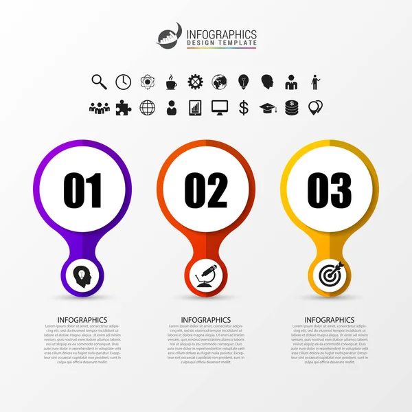 Infographic şablonu. 3 adımda ile diyagram. Zaman çizelgesi kavramı