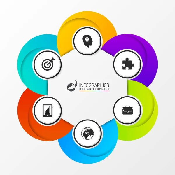 Infografica circolare. Modello per diagramma. Sei passi — Vettoriale Stock