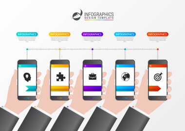 Zaman çizelgesi Infographic tasarım şablonu telefonlarıyla. Vektör