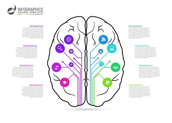 Koncept infografika mozku. Styl čáry s ikonami — Stockový vektor