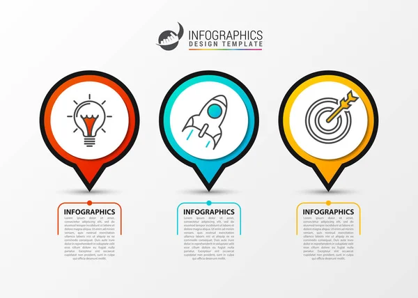 Χρονολόγιο infographic επιχειρηματική ιδέα με 3 βήματα. Διάνυσμα — Διανυσματικό Αρχείο
