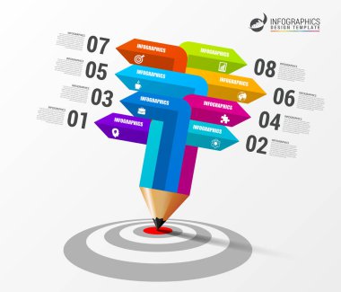 Eğitim Infographic şablonu. Oklarla kalem. Vektör