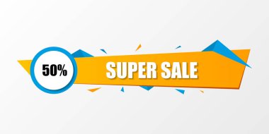 Süper Satılık. Origami indirim yüzde ile banner. Vektör