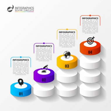 Soyut 3d merdiven. Infographic veya zaman çizelgesi şablonu. Vektör