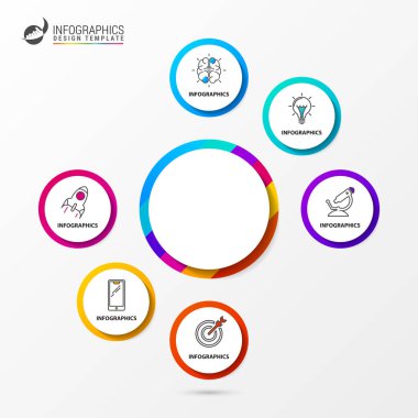 Daire Infographic. Altı seçenek ile iş kavramı. Vektör