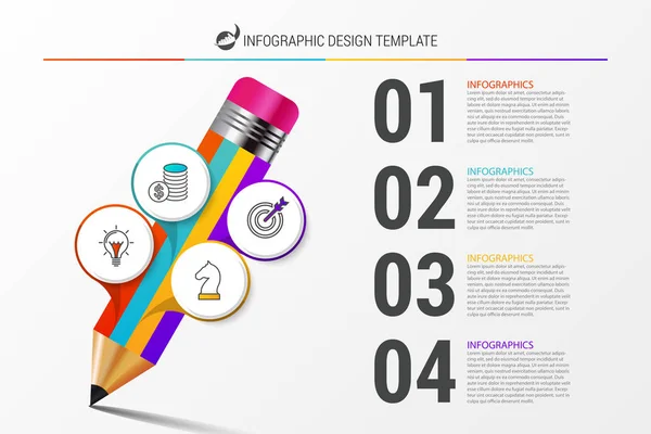 Matita. Concetto educativo. Modello di progettazione infografica. Vettore — Vettoriale Stock