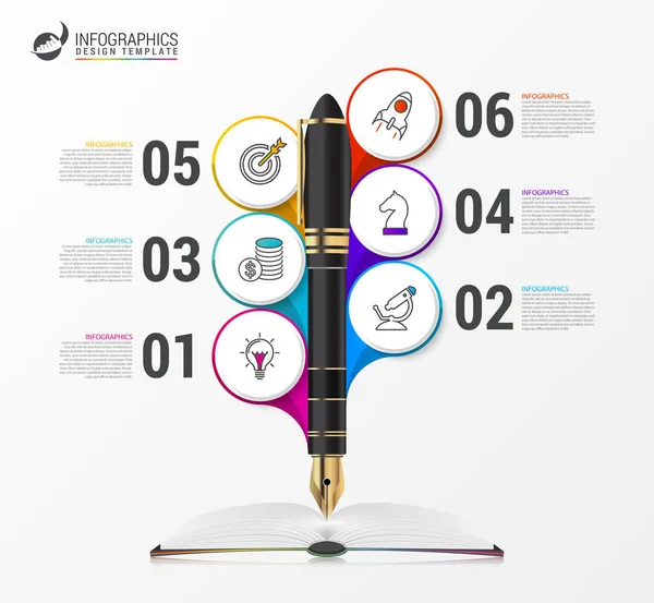 Conceito de educação. Modelo de design infográfico com caneta — Vetor de Stock