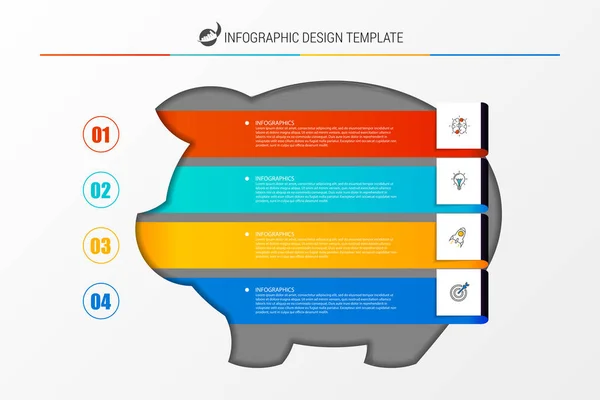 Modello di progettazione infografica. Concetto di business con salvadanaio — Vettoriale Stock