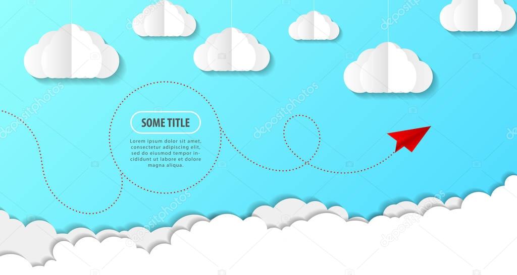 Origami clouds in paper style on sky. Banner. Vector